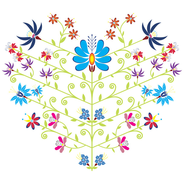 Ethnic folk floral pattern in heart shape on white background - ベクター画像