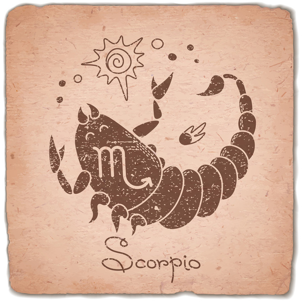 Scorpio zodiac sign horoscope vintage card. - Διάνυσμα, εικόνα