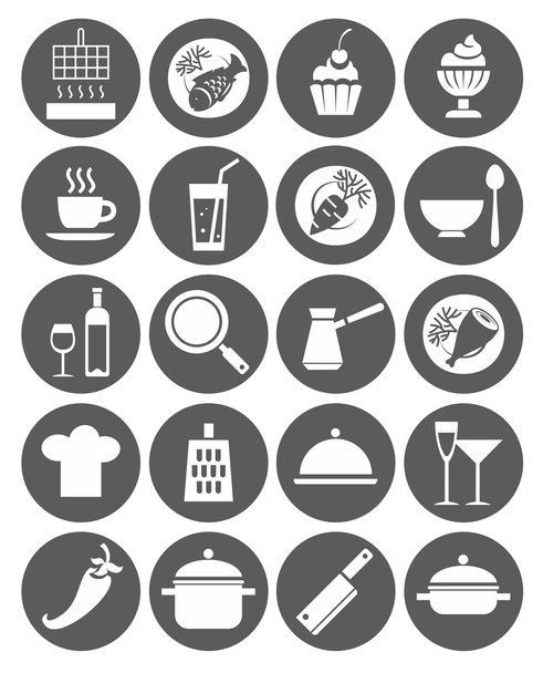 Icons kitchen, restaurant, cafe, food, drinks, utensils, monochrome, flat. - Vektori, kuva