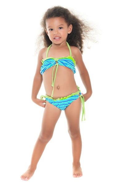 Cute small hispanic girl wearing a swimsuit - Fotoğraf, Görsel