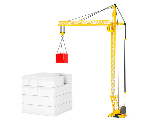 Construction of Cubes by Yellow Tower Crane - Fotó, kép