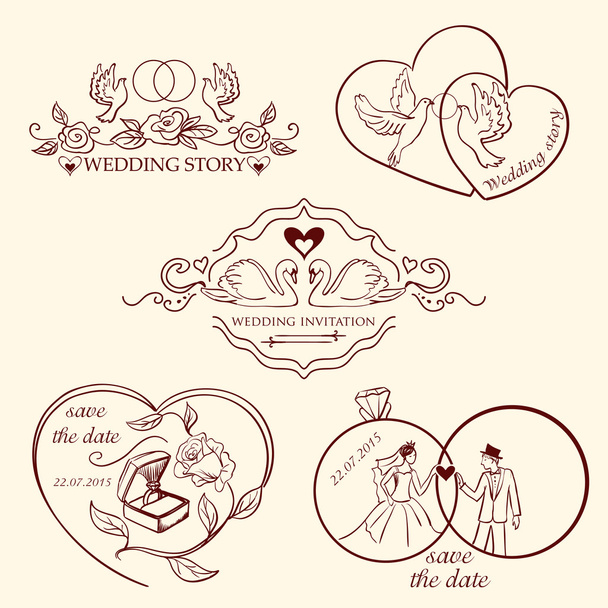 Collection of decorative wedding logo in retro colors. - Wektor, obraz