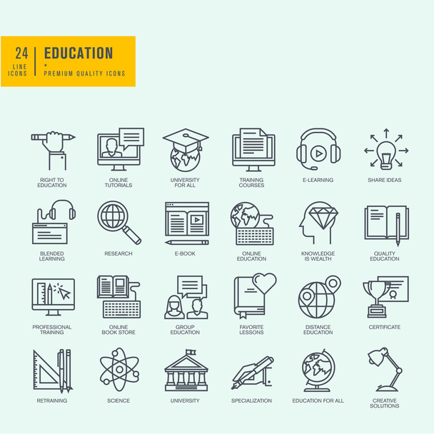 Thin line icons set. Icons for online education, online tutorials, training courses, online book store, university. - Vector, Image
