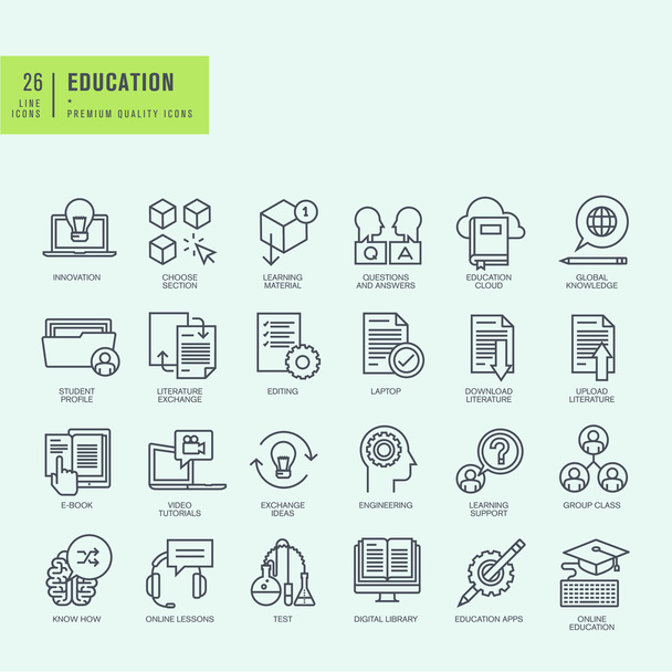 Thin line icons set. Icons for online education, ebook, education app. - Vector, Image