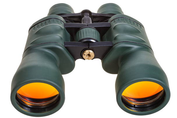 green binoculars with yellow glasses isolated - Fotó, kép