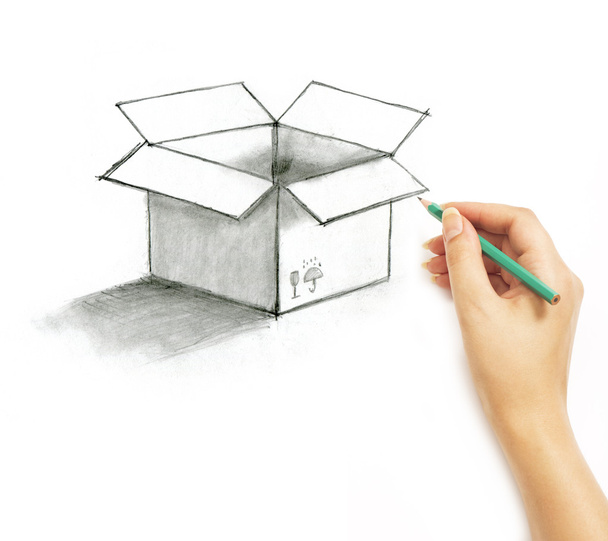Hand draws a pencil post box on a white - Fotoğraf, Görsel