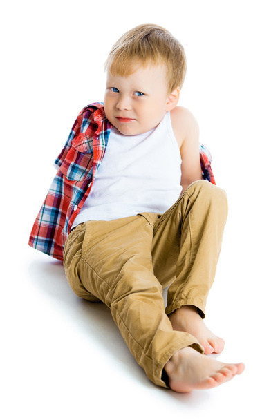 Funny blue-eyed three-year boy on a white background - Photo, Image
