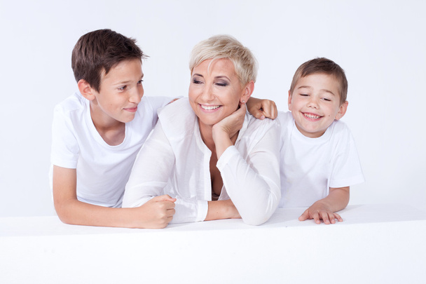 Family portrait, mother with sons. - Photo, Image