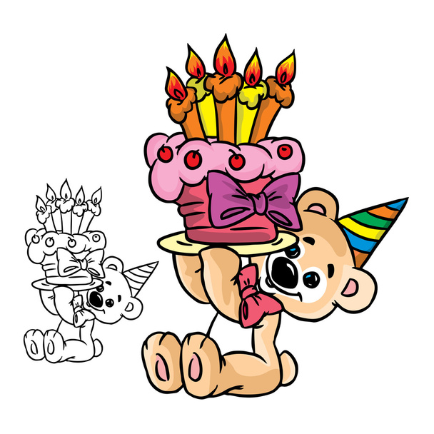 Bear with a birthday cake - Vektor, obrázek
