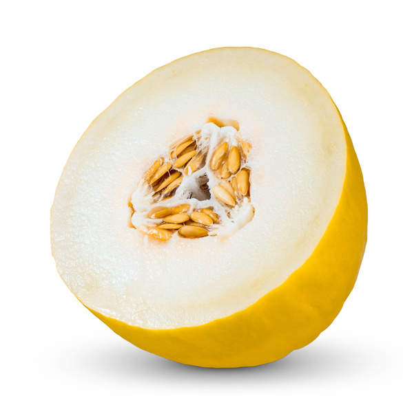 Melon de miellat juteux frais Tranche isolée sur fond blanc
 - Photo, image