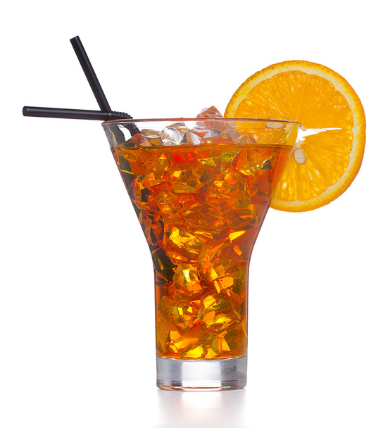 Fresh and cold ice tea with sliced orange isolated on white background - Foto, imagen
