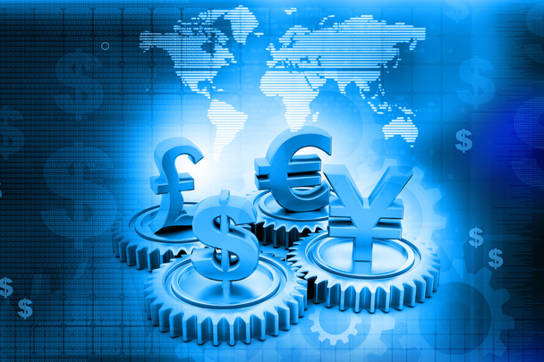 engranaje 3d con moneda global
 - Foto, Imagen