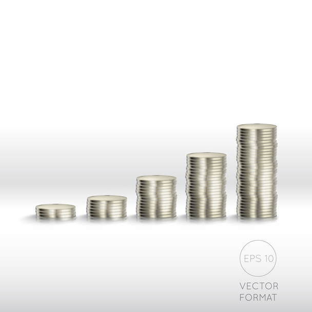 pilhas de moedas isoladas no fundo branco
 - Vetor, Imagem