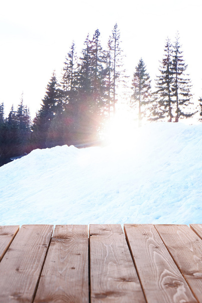 schöne Aussicht auf helles Sonnenlicht über Fichte und Schnee - Foto, Bild