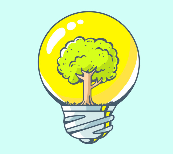 yellow lightbulb with green tree - Вектор,изображение