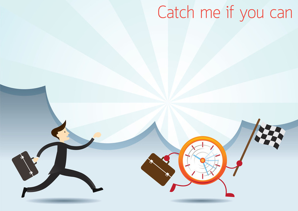 Businessman Run to catch Clock Character - Vector, afbeelding