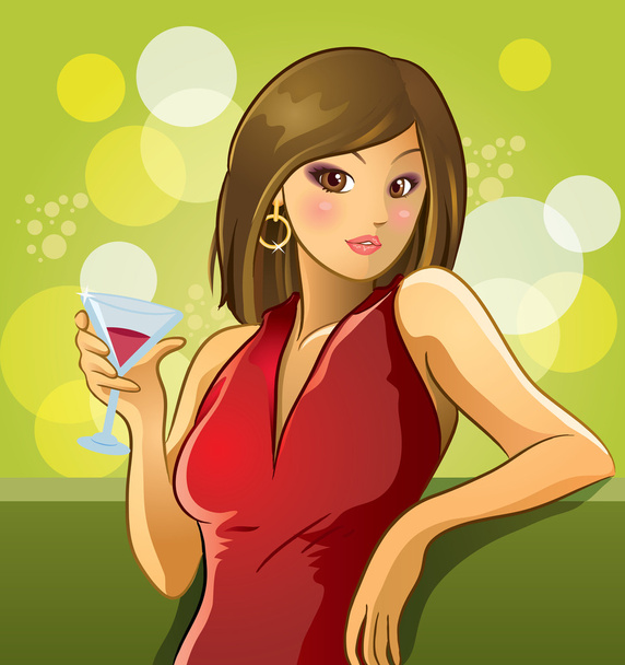 Szexi nő, bort iszik - Vektor, kép