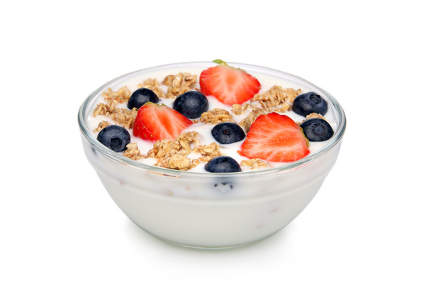 Bowl of yoghurt, with muesli and fruit - Valokuva, kuva