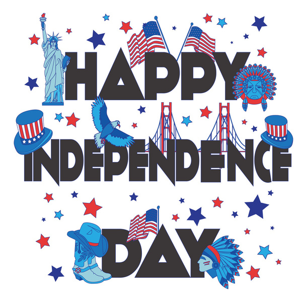 Happy independence day banner. Flat illustration typography, t-shirt graphics, vectors - Vector, Image