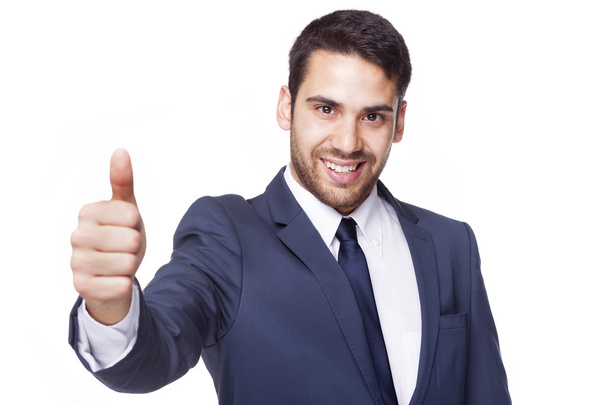 Happy smiling businessman with thumb up - Фото, изображение