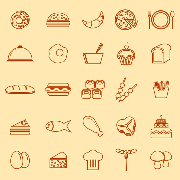 Food line icons on yellow background - Vector, Image