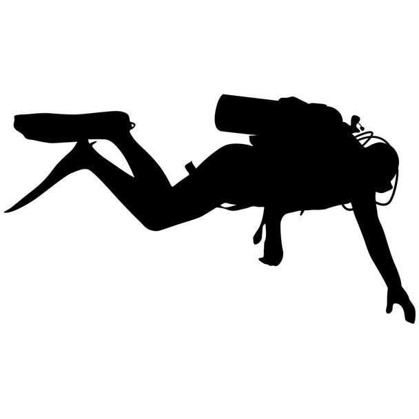 Black silhouette scuba divers. illustration. - Διάνυσμα, εικόνα