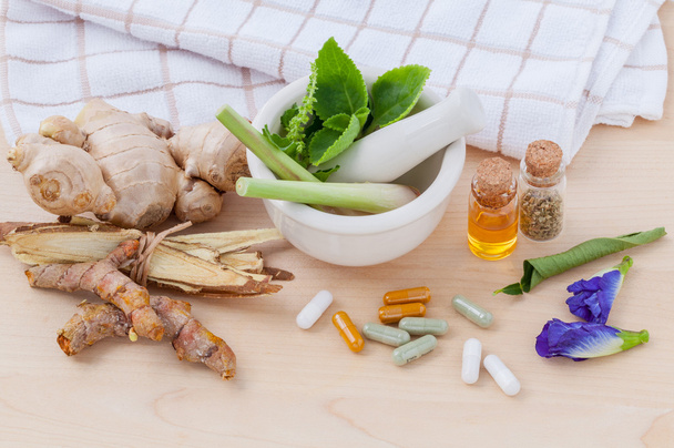 Alternative health care fresh herbal  ,dry and herbal capsule wi - Photo, Image
