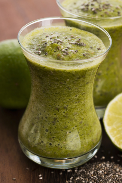 Healthy green fresh fruit and vegetable juice smoothie with chia - Photo, Image