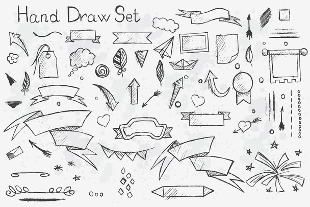 A set of hand-drawn pencil elements on the theme of the tape, ar - Vector, Image