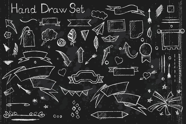 Hand drown set on black background of pencil elements - Wektor, obraz