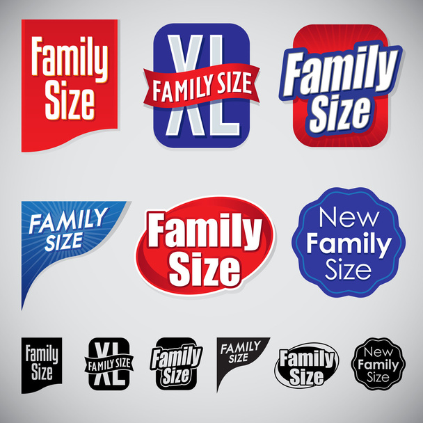 Conjunto de iconos de tamaño familiar, sello y esquinas
 - Vector, Imagen