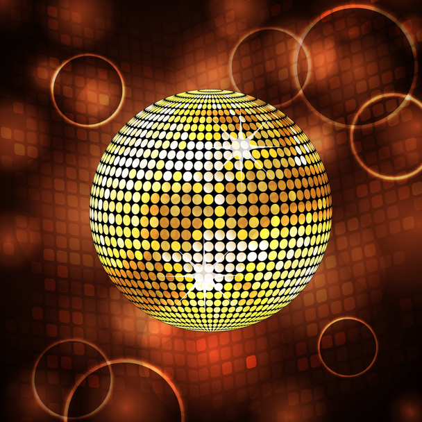 Csillogó arany disco labdát, és a lencse fáklyák - Vektor, kép