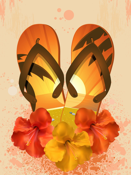 Цветы гибискуса и шлепанцы
 - Вектор,изображение