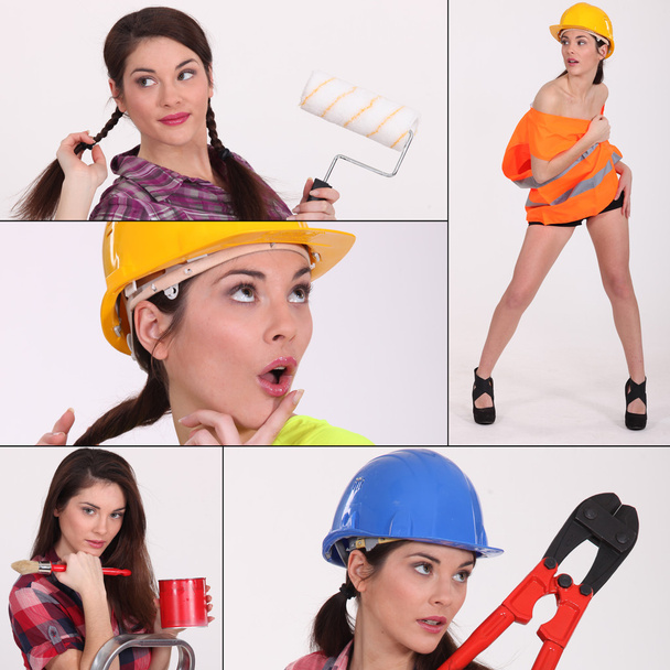 Collage of a female construction worker - Foto, imagen