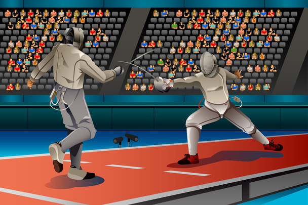 Two Men Fencing in the Competition - Vector, afbeelding