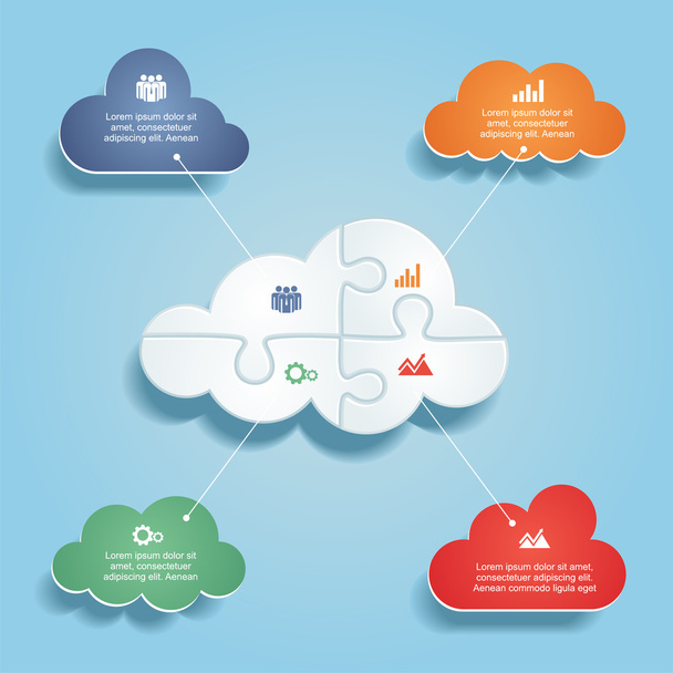 Infographic report template with clouds and icons. Vector - Vetor, Imagem
