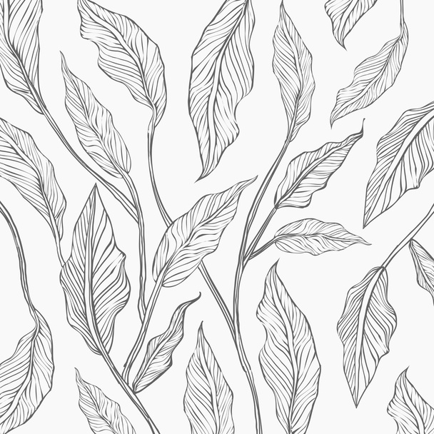 Background of gray line leaf sketch - ベクター画像