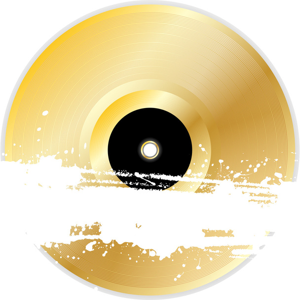 Gold vinyl record with grunge banner - Vector, Image