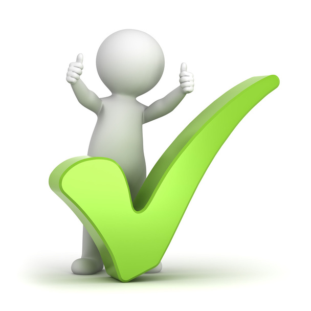 3d man showing thumbs up with green check mark over white - Photo, Image