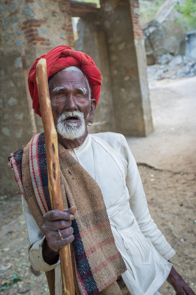 Blind Rabari tribesman holds stick - Valokuva, kuva