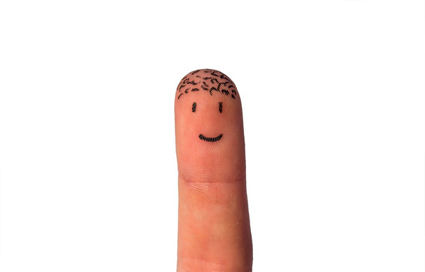 glücklicher Finger auf weißem Hintergrund - Foto, Bild