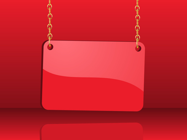 Блестящая красная карточка, висящая на цепях
 - Вектор,изображение