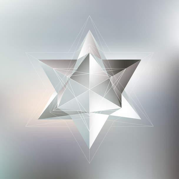 Polygon pattern with the reflection, minimalistic geometric facet crystal logo on blurred background, vector illustration - Vektör, Görsel