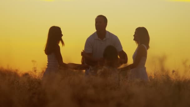 родители с дочерьми на лугу на закате
 - Кадры, видео