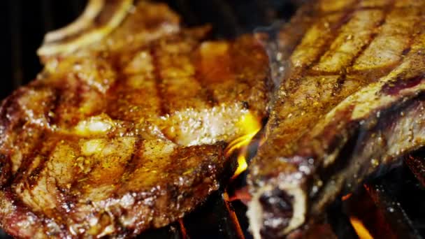 Beef Steaks on grill at steakhouse - Footage, Video