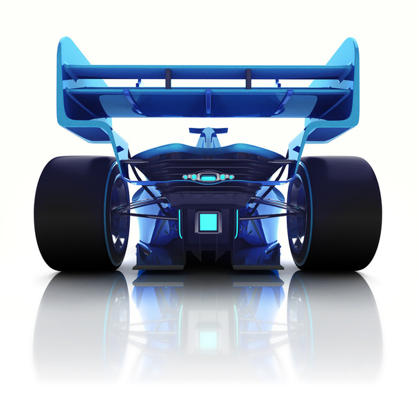 zemin yansıması ile mavi 3d formula araba arkadan görünüm - Fotoğraf, Görsel