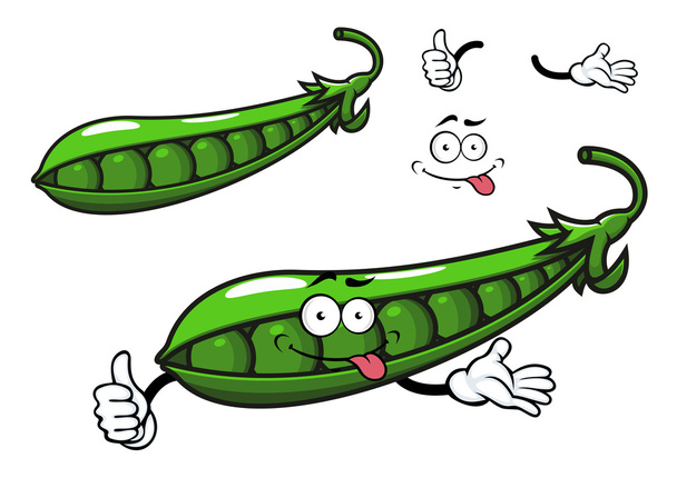 Fresh green pea pod character - Wektor, obraz