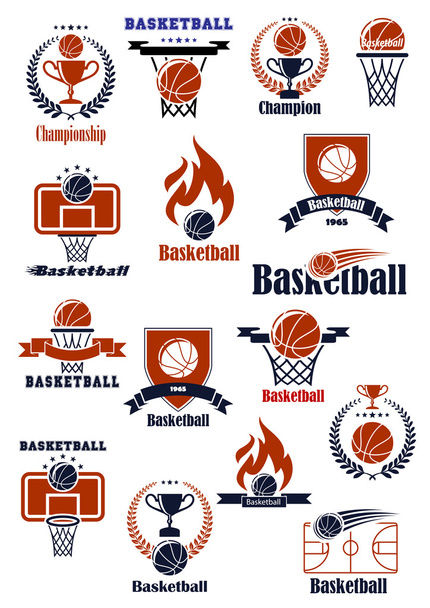 Basketball emblems with sports heraldic elements - Vector, afbeelding