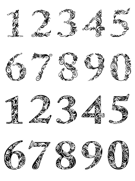 Ornate numbers with floral and foliage ornament - Vector, Image