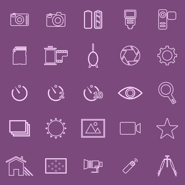 Iconos de línea de cámara sobre fondo violeta
 - Vector, imagen